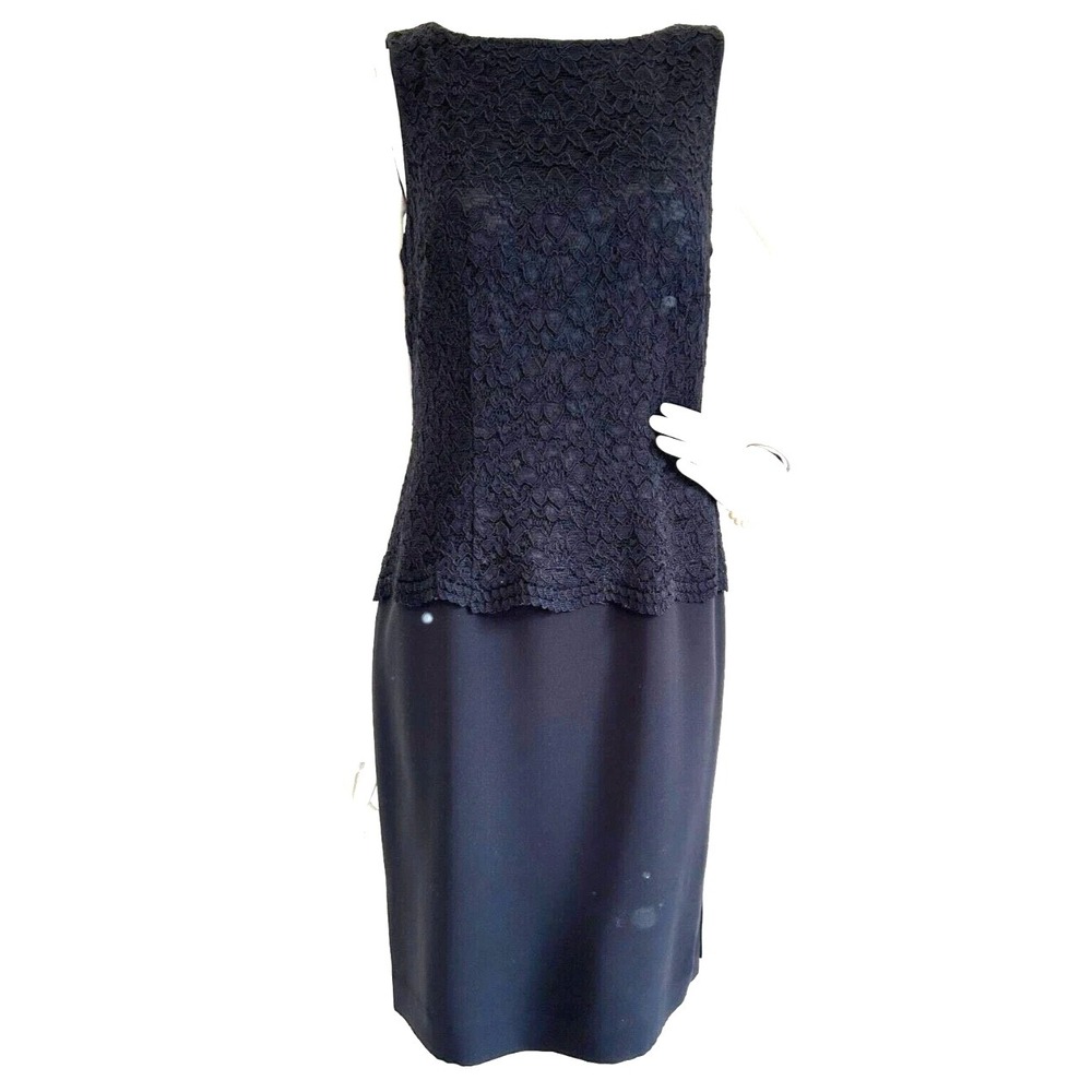 David Warren Cocktail Dress Size 8 Black Midi Lace Top Sleeveless Lined Zip EUC